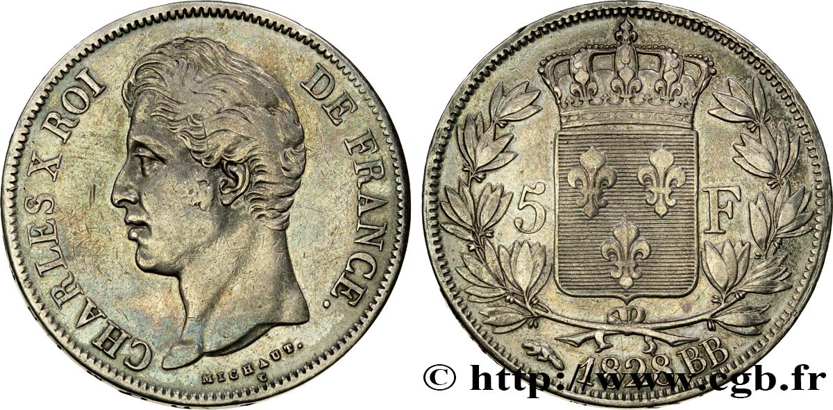 5 francs Charles X, 2e type 1828 Strasbourg F.311/16 TTB45 