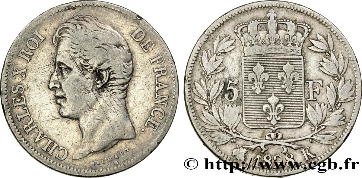 5 francs Charles X, 2e type 1828 Bordeaux F.311/20 BC25 
