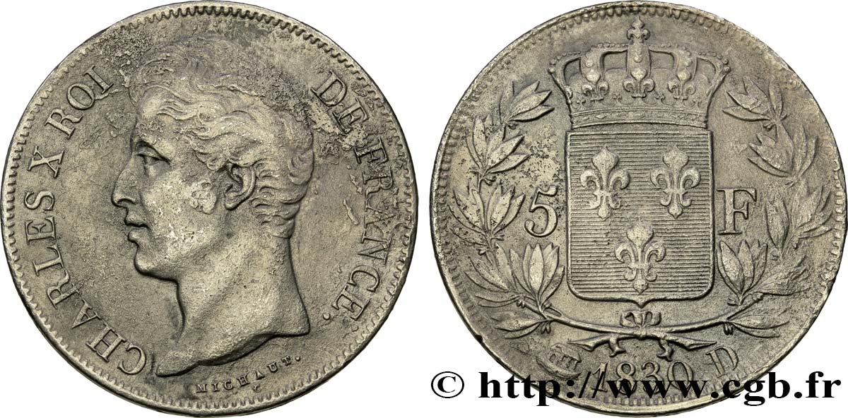 5 francs Charles X, 2e type 1830 Lyon F.311/43 XF 