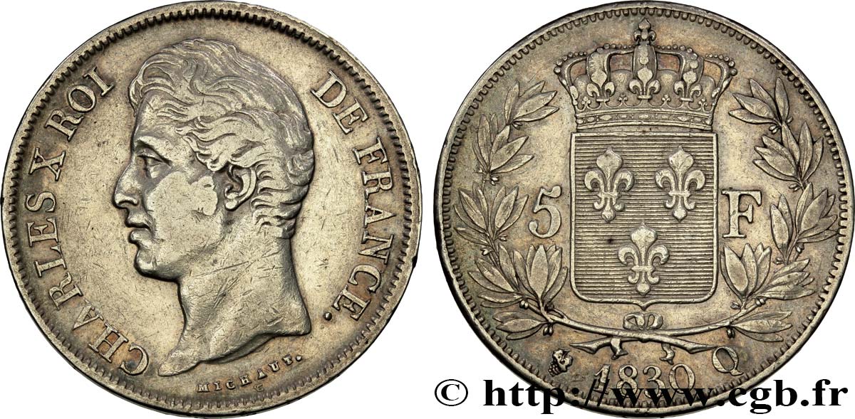5 francs Charles X, 2e type 1830 Perpignan F.311/50 MBC45 