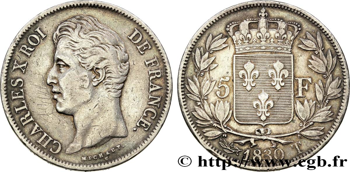 5 francs Charles X, 2e type 1830 Nantes F.311/51 XF45 