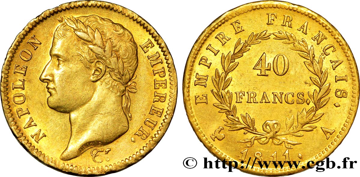 40 francs or Napoléon tête laurée, Empire français 1811 Paris F.541/6 SPL58 