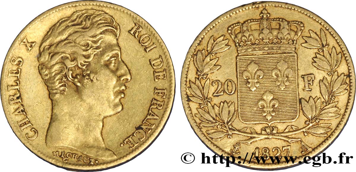 20 francs or Charles X 1827 Paris F.520/6 TTB48 