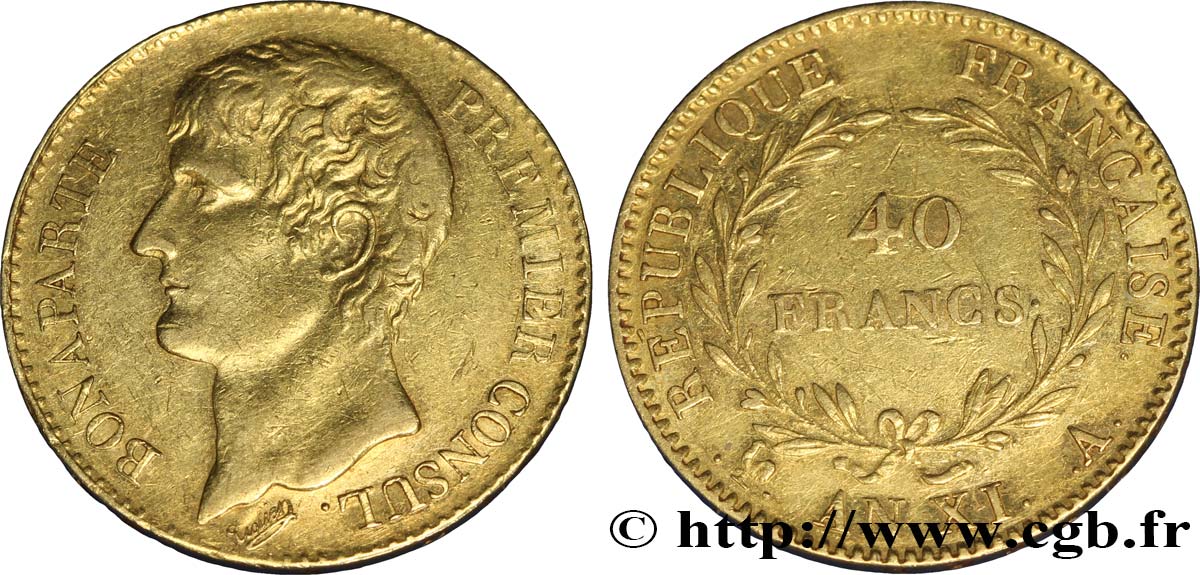 40 francs or Bonaparte Premier Consul 1803 Paris F.536/1 BB45 