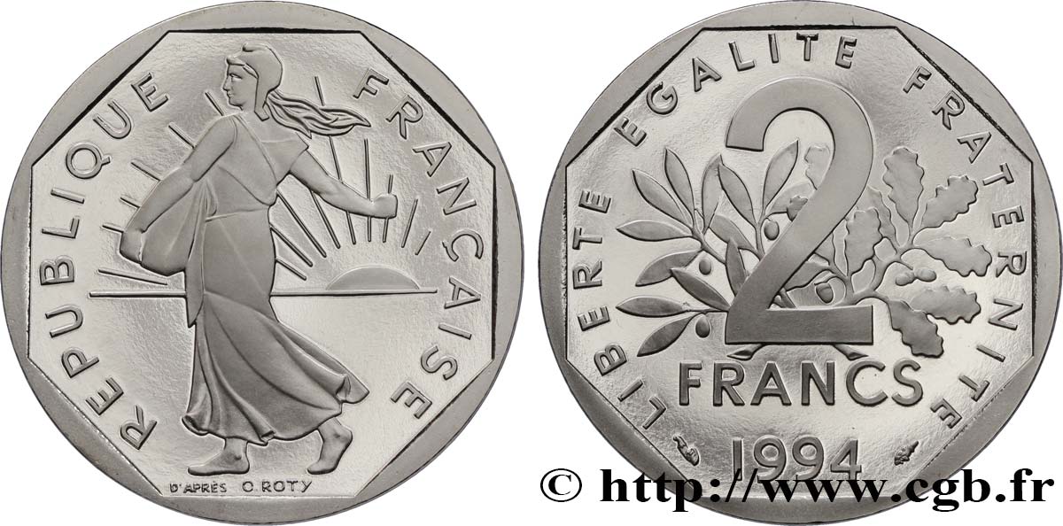 2 francs Semeuse, nickel, différent dauphin, BE (Belle Épreuve) 1994 Pessac F.272/21 var. FDC67 