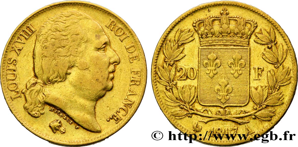 20 francs or Louis XVIII, tête nue 1817 Paris F.519/5 BB45 