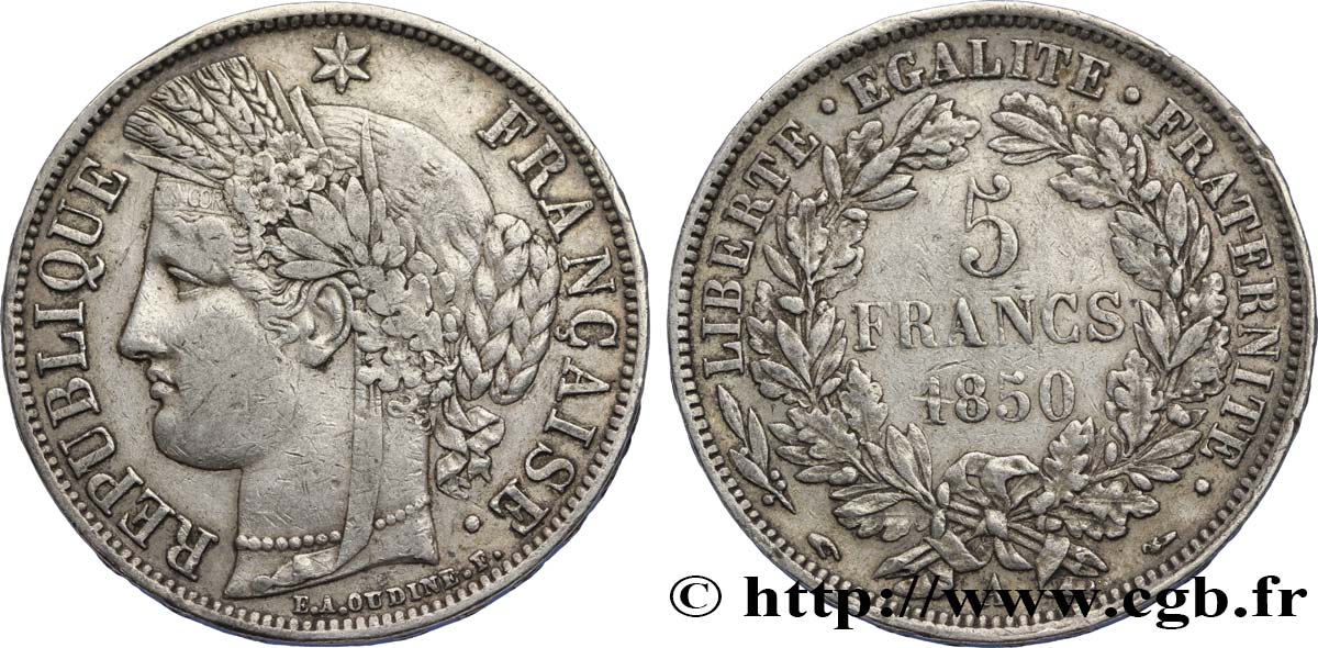 5 francs Cérès, IIe République 1850 Paris F.327/4 TTB42 