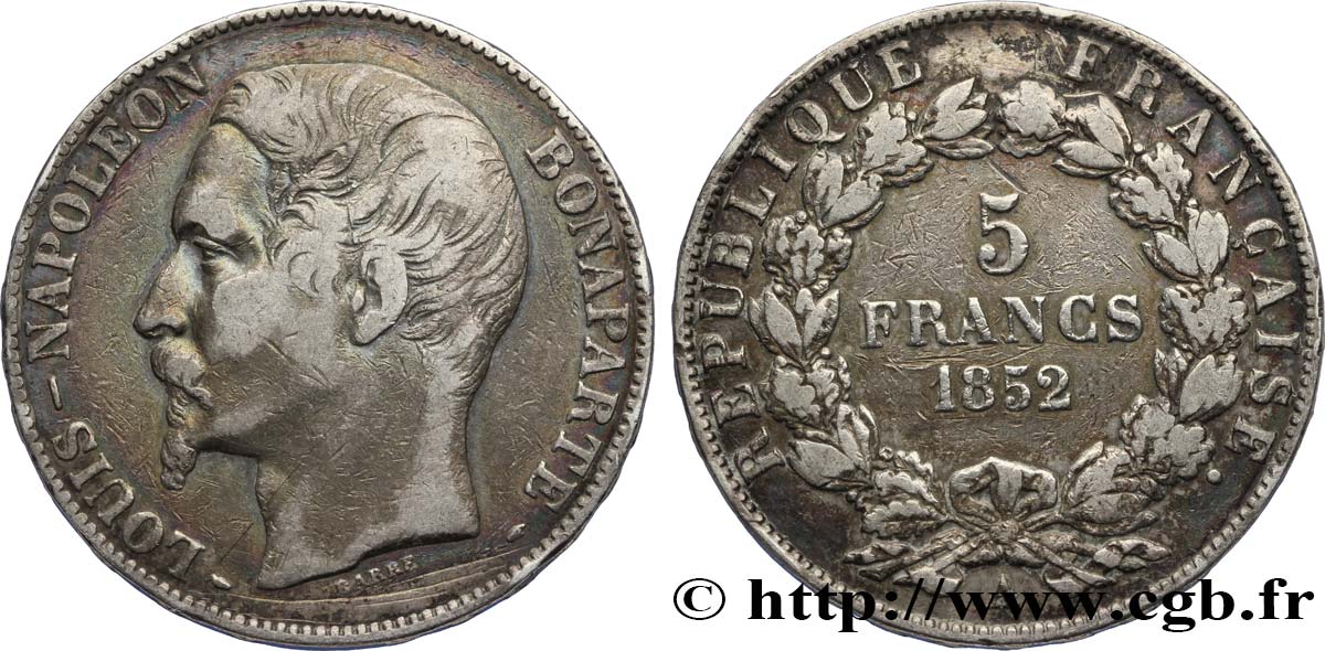 5 francs Louis-Napoléon, 2ème type 1852 Paris F.329/2 TB35 