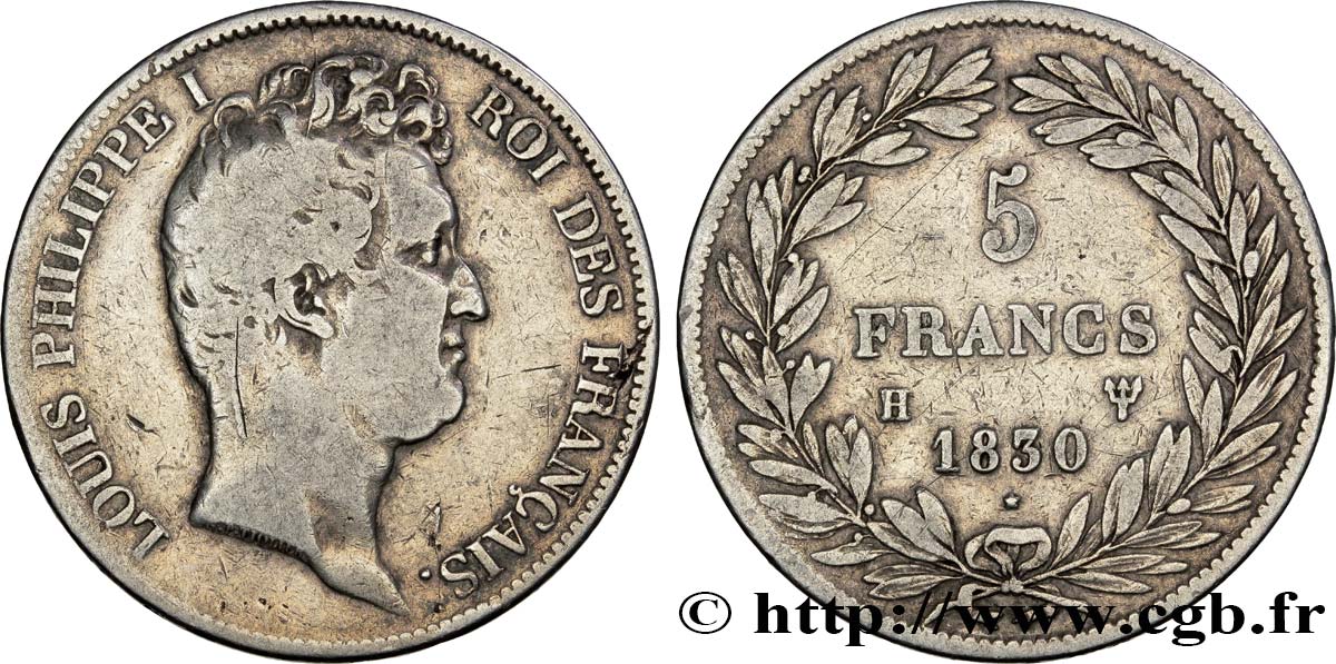 5 francs type Tiolier avec le I, tranche en creux 1830 La Rochelle F.315/5 VF20 