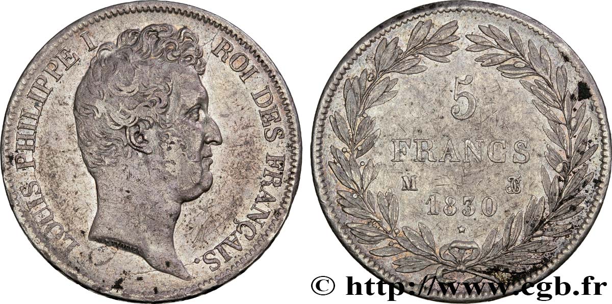 5 francs type Tiolier avec le I, tranche en creux 1830 Toulouse F.315/9 BB45 