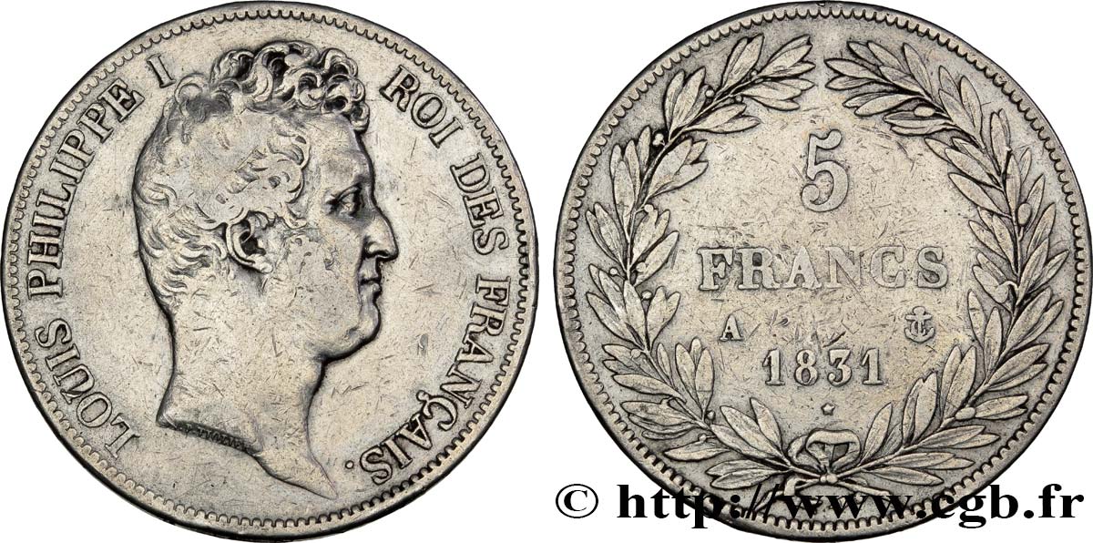 5 francs type Tiolier avec le I, tranche en creux 1831 Paris F.315/14 BC30 