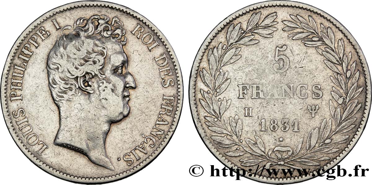 5 francs type Tiolier avec le I, tranche en creux 1831 La Rochelle F.315/18 BC30 