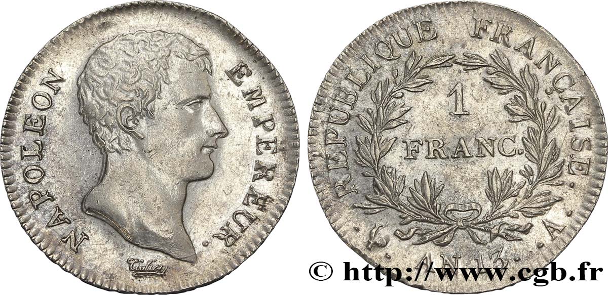 1 franc Napoléon Empereur, Calendrier révolutionnaire 1805 Paris F.201/14 VZ58 