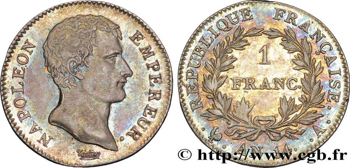 1 franc Napoléon Empereur, Calendrier révolutionnaire 1805 Paris F.201/29 MBC52 