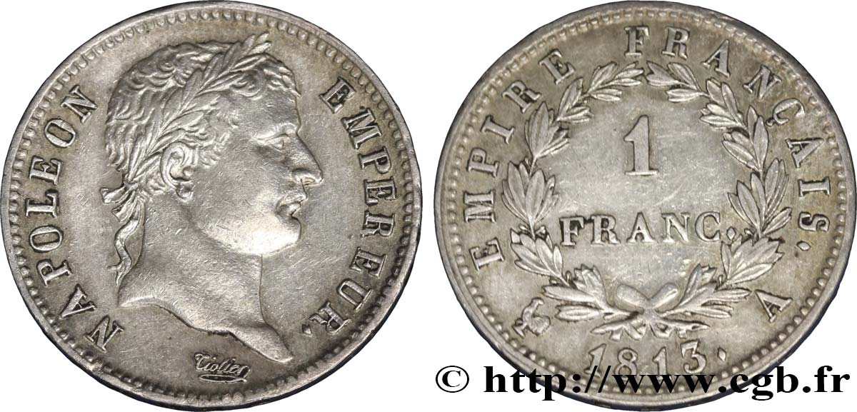 1 franc Napoléon Ier tête laurée, Empire français 1813 Paris F.205/58 MBC50 