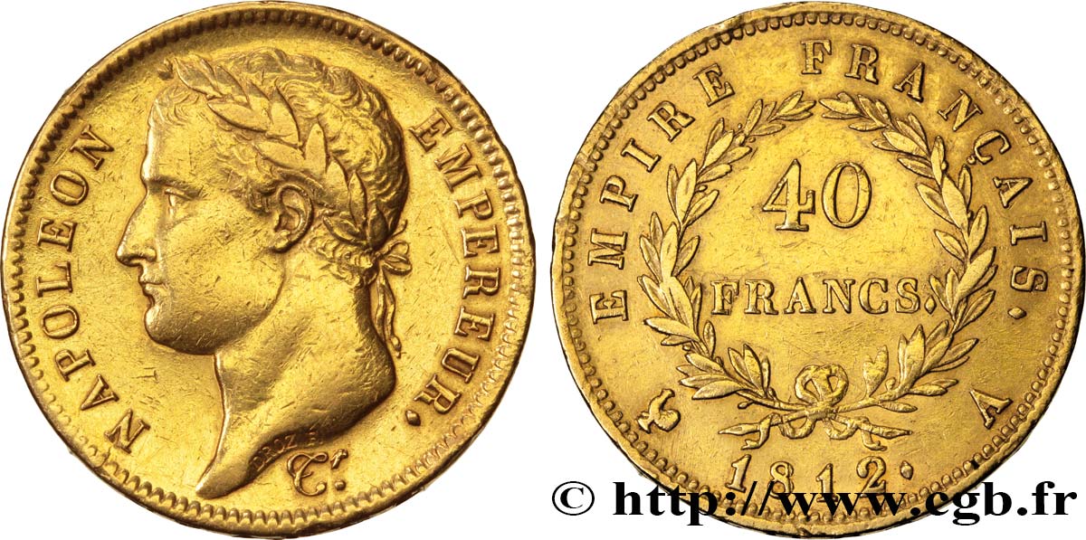 40 francs or Napoléon tête laurée, Empire français 1812 Paris F.541/9 SS45 