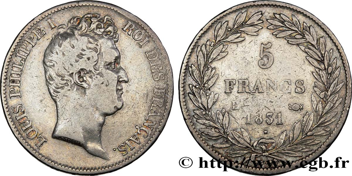 5 francs type Tiolier avec le I, tranche en creux 1831 Bayonne F.315/21 S15 