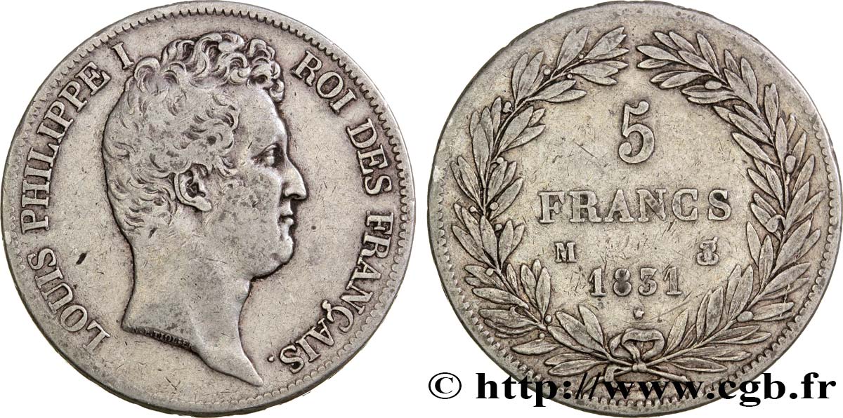 5 francs type Tiolier avec le I, tranche en creux 1831 Toulouse F.315/22 TB35 