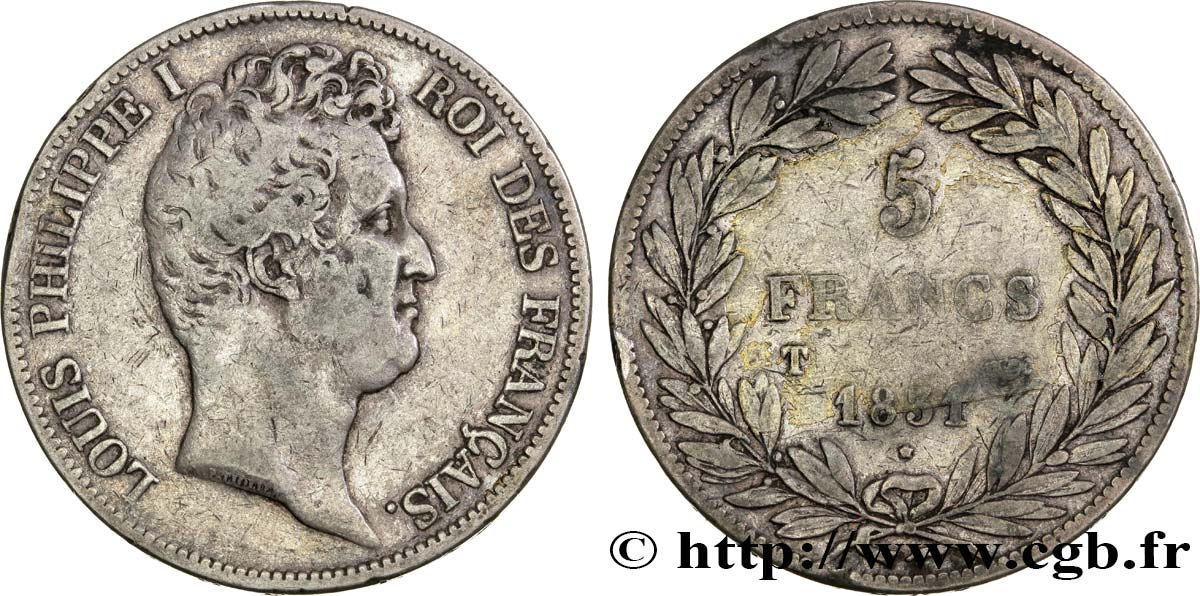 5 francs type Tiolier avec le I, tranche en creux 1831 Nantes F.315/26 MB25 
