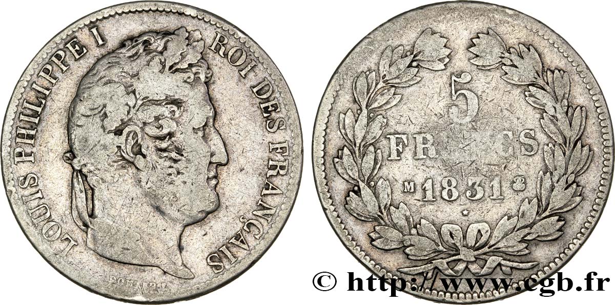5 francs Ier type Domard, tranche en creux 1831 Toulouse F.319/5 VF25 