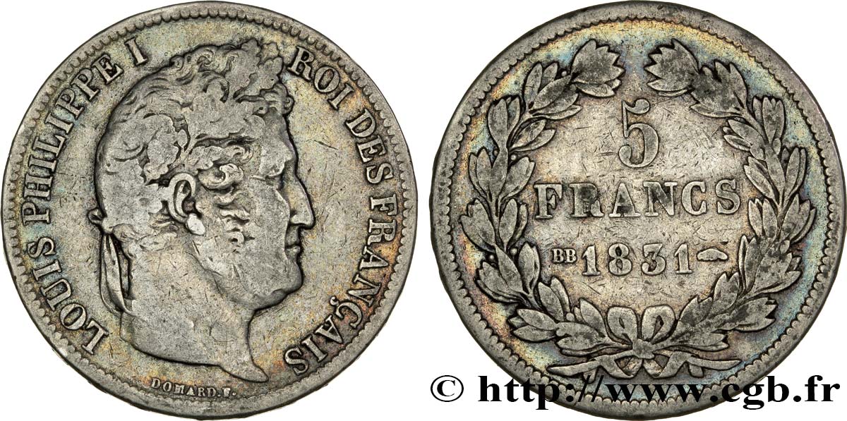 5 francs Ier type Domard, tranche en relief 1831 Strasbourg F.320/3 TB28 