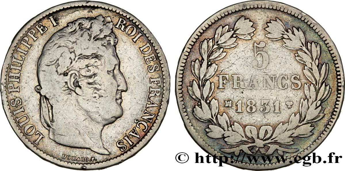 5 francs Ier type Domard, tranche en relief 1831 Marseille F.320/10 S25 