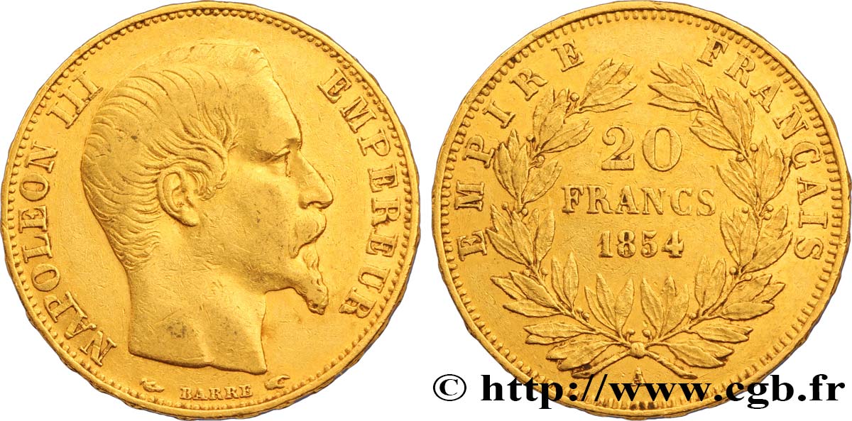 20 francs or Napoléon III, tête nue 1854 Paris F.531/2 BB45 