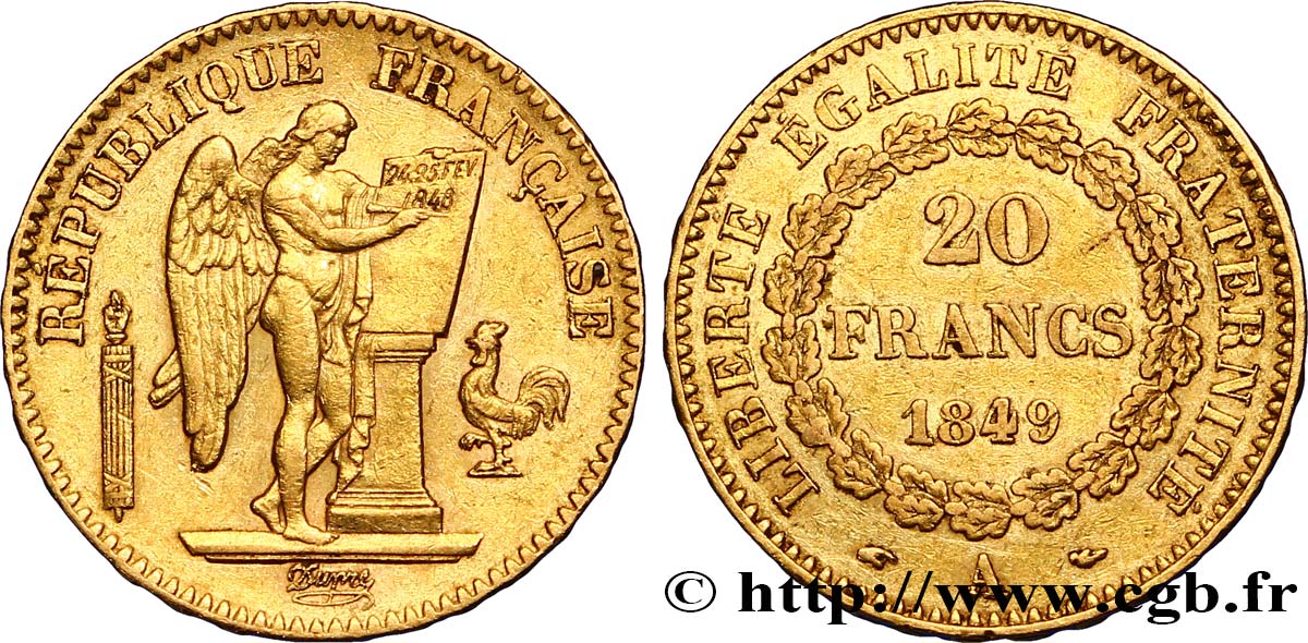 20 francs or Génie, IIe République 1849 Paris F.528/2 SS48 