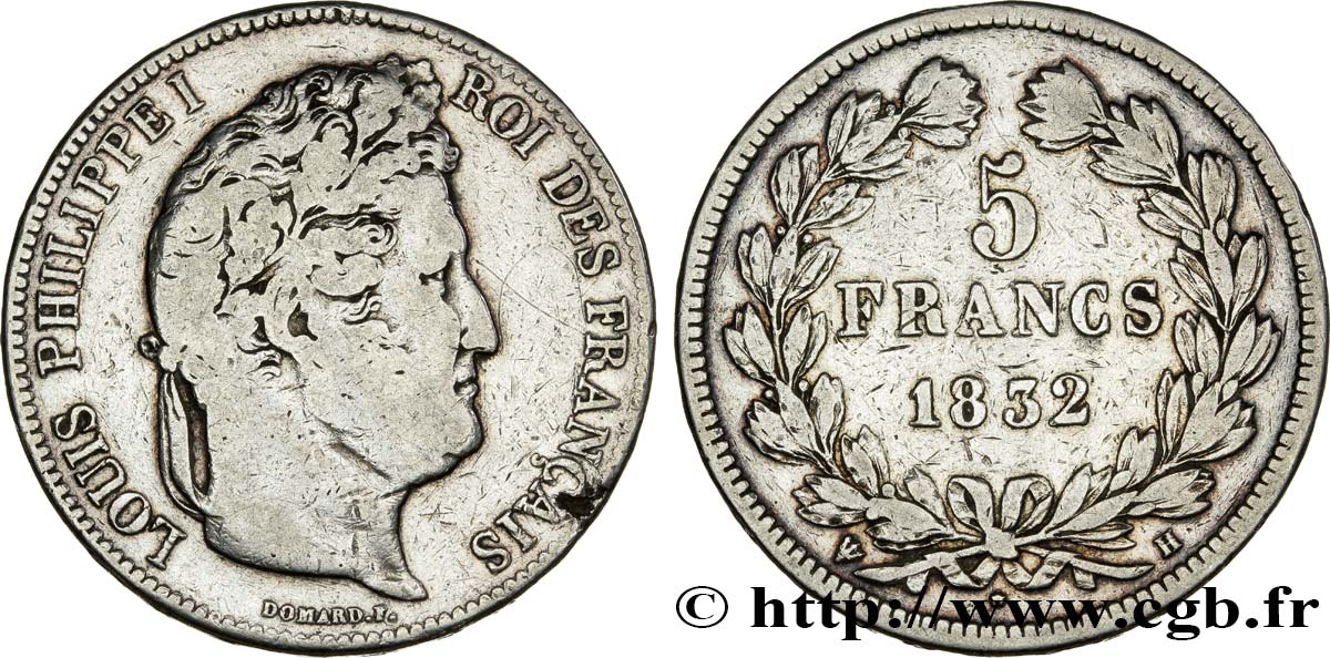 5 francs IIe type Domard 1832 La Rochelle F.324/5 S15 