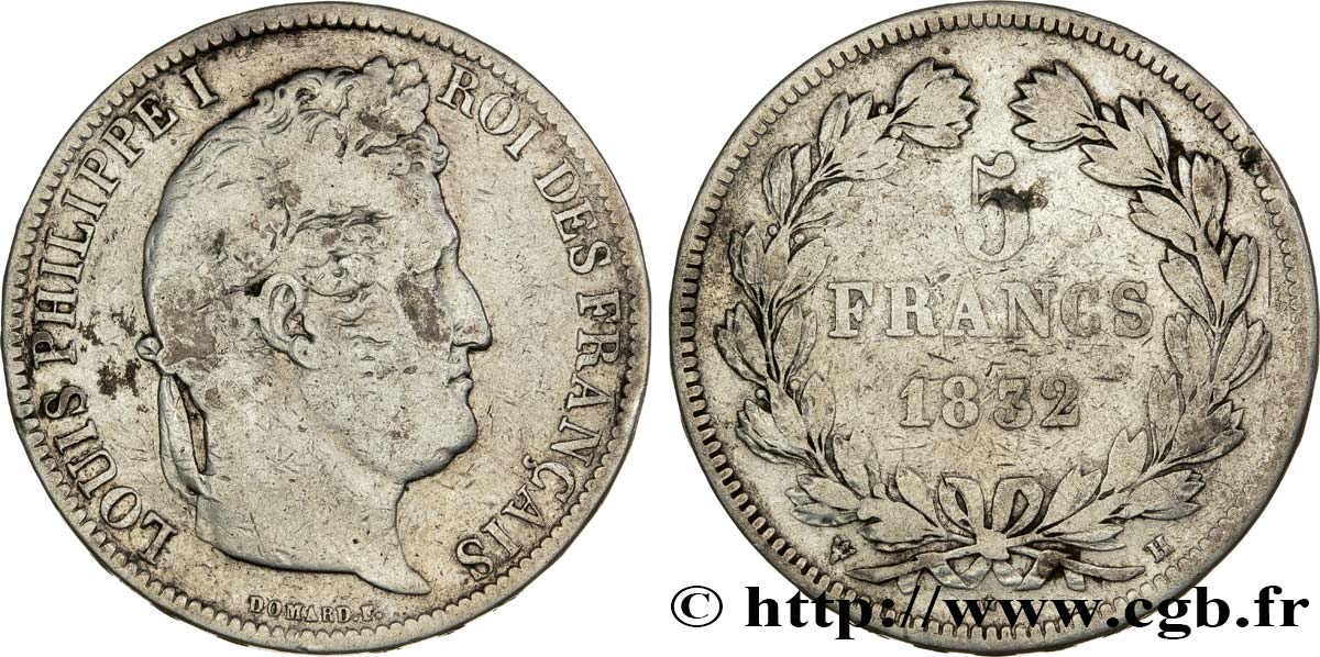 5 francs IIe type Domard 1832 La Rochelle F.323/2 S18 