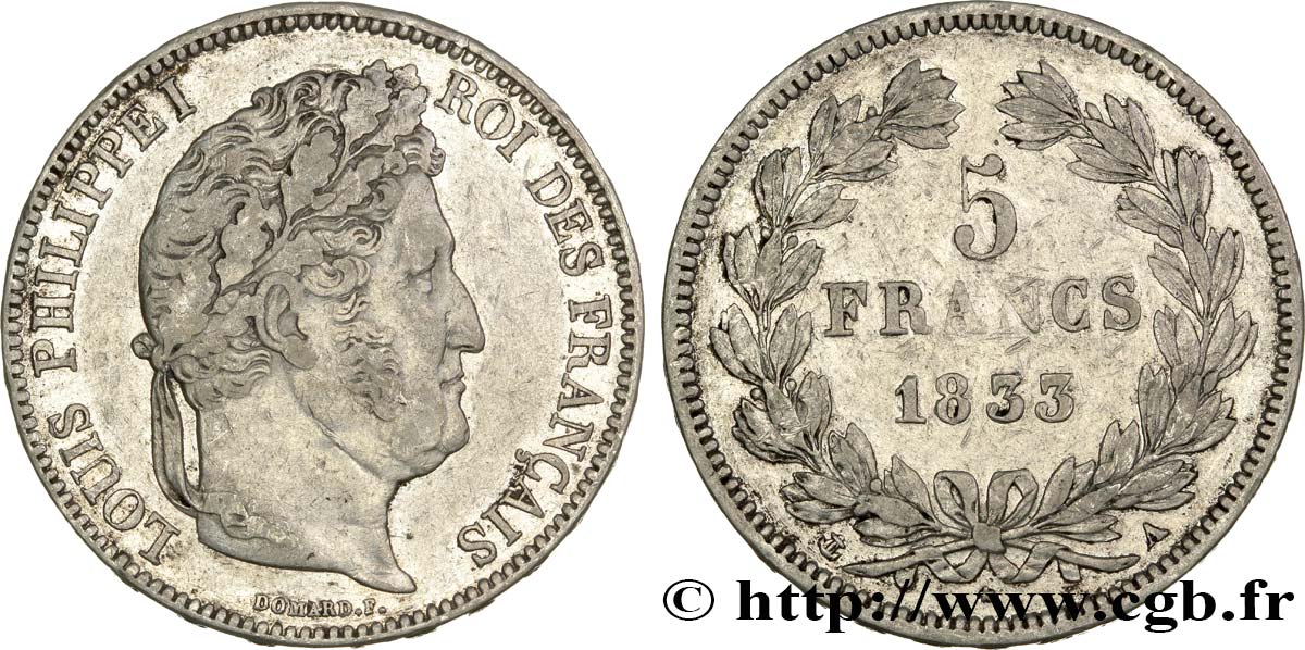 5 francs IIe type Domard 1833 Paris F.324/14 MBC48 