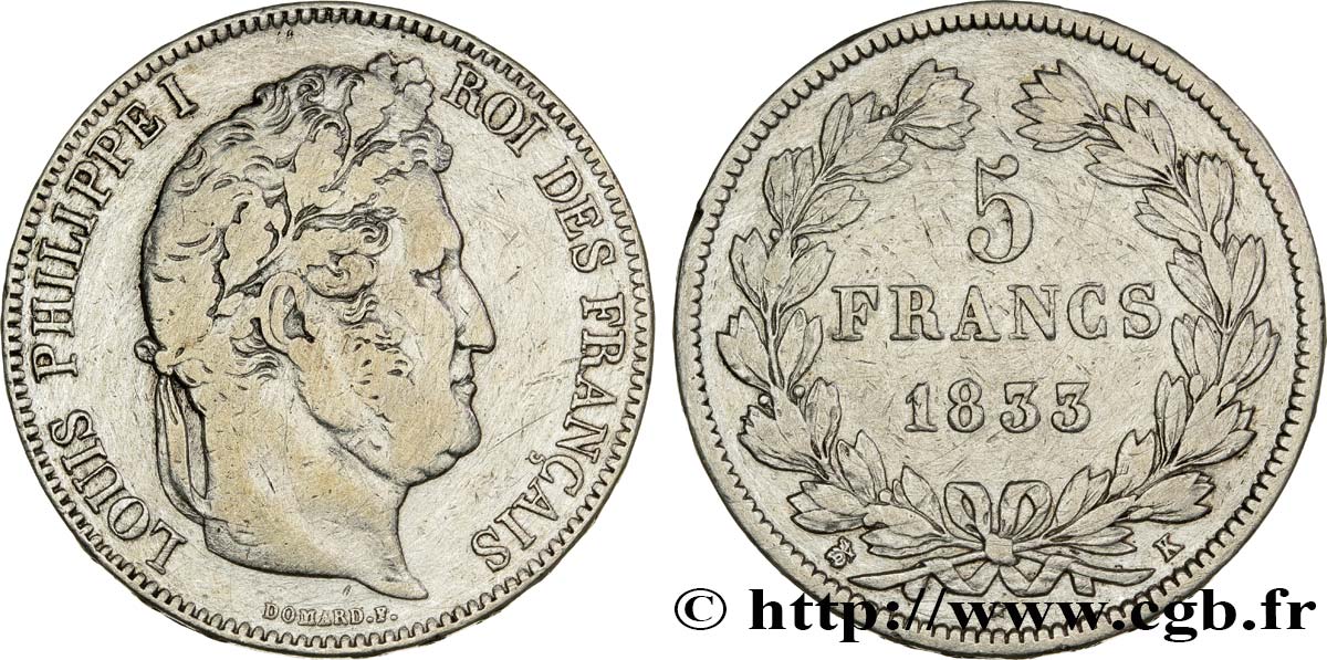 5 francs IIe type Domard 1833 Bordeaux F.324/21 VF25 