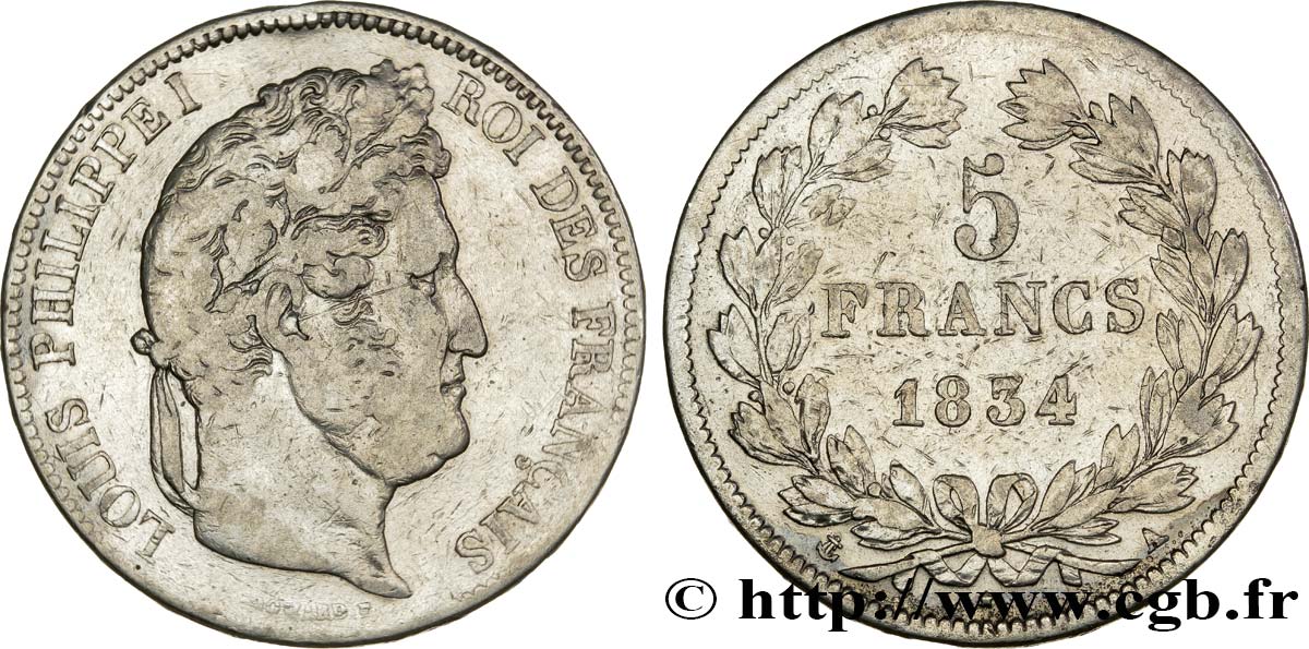 5 francs IIe type Domard 1834 Paris F.324/29 VF20 