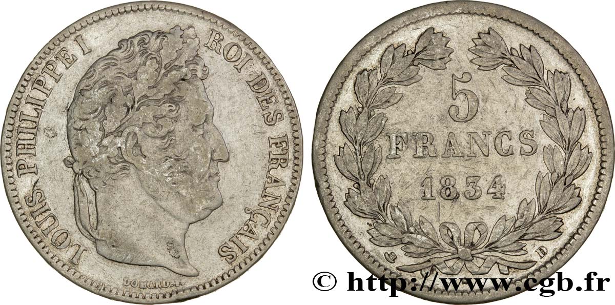 5 francs IIe type Domard 1834 Lyon F.324/32 TB30 
