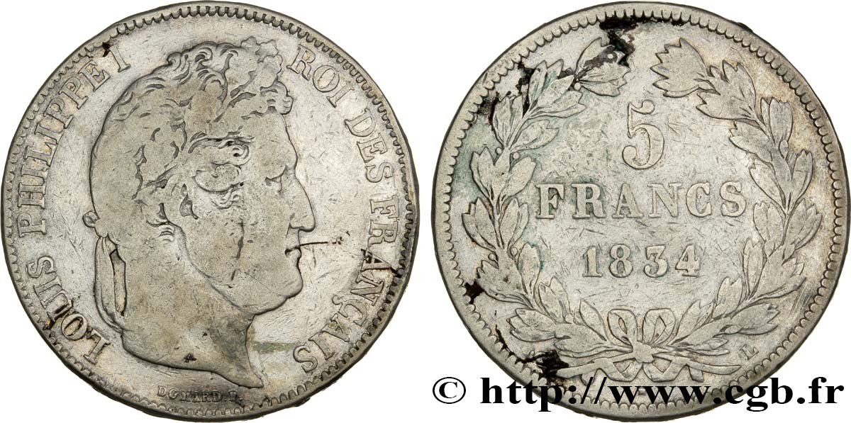 5 francs IIe type Domard 1834 Bayonne F.324/36 S20 