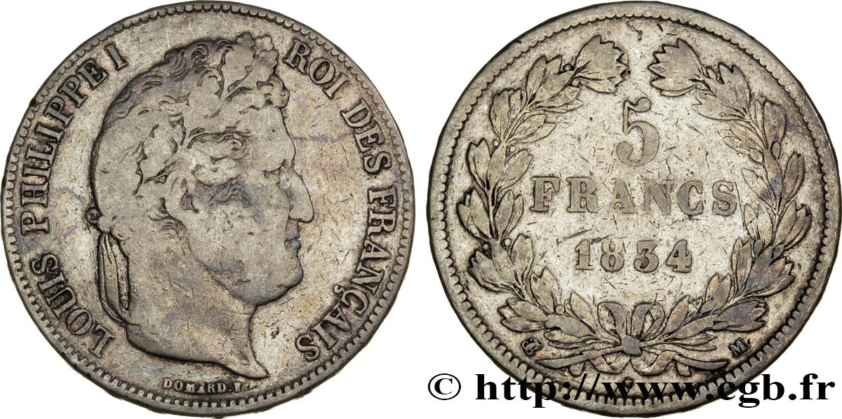 5 francs IIe type Domard 1834 Toulouse F.324/37 TB15 