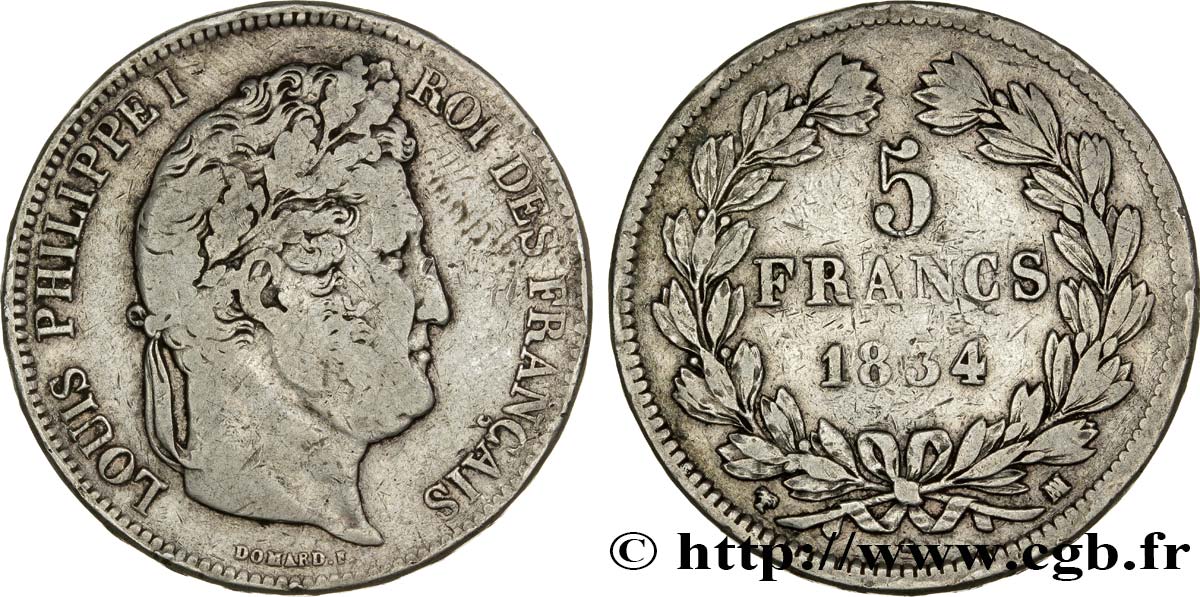 5 francs IIe type Domard 1834 Marseille F.324/38 S25 