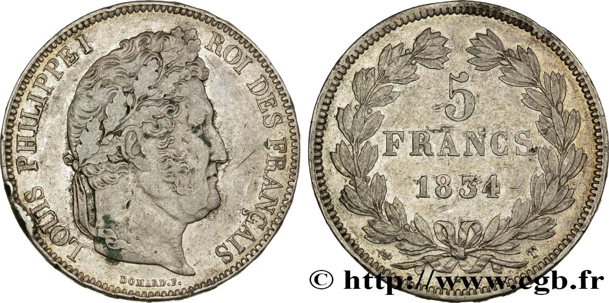 5 francs IIe type Domard 1834 Nantes F.324/40 TTB45 