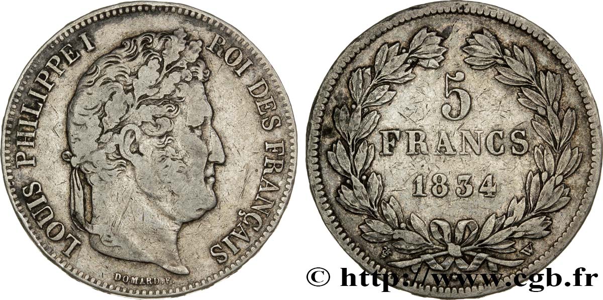5 francs IIe type Domard 1834 Lille F.324/41 VF30 