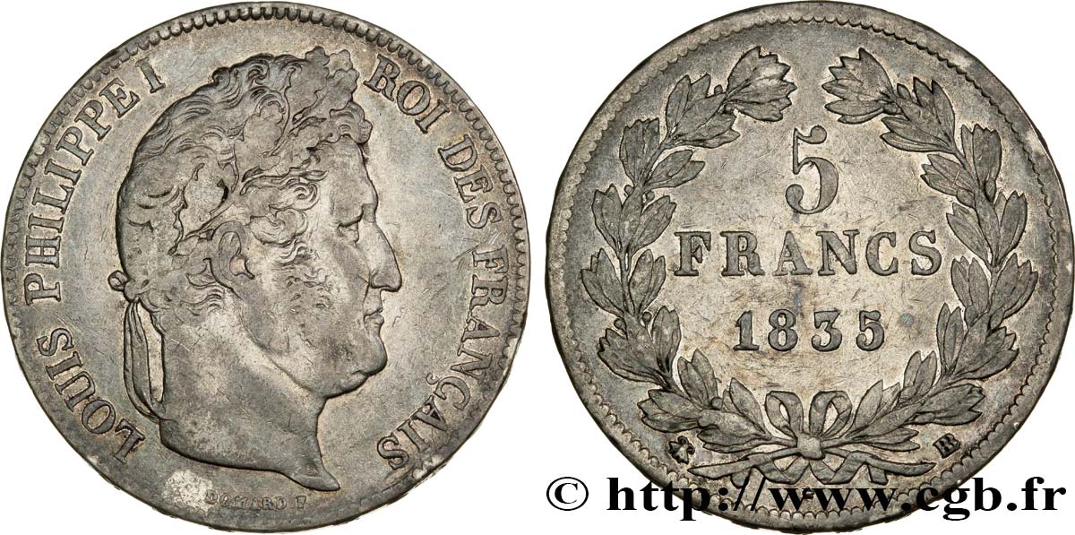 5 francs IIe type Domard 1835 Strasbourg F.324/44 VF25 