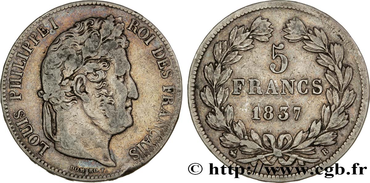 5 francs IIe type Domard 1837 Rouen F.324/62 TB25 