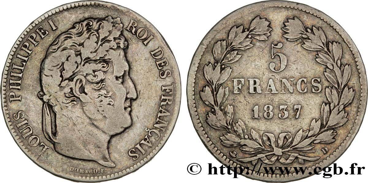 5 francs IIe type Domard 1837 Lyon F.324/64 MB25 