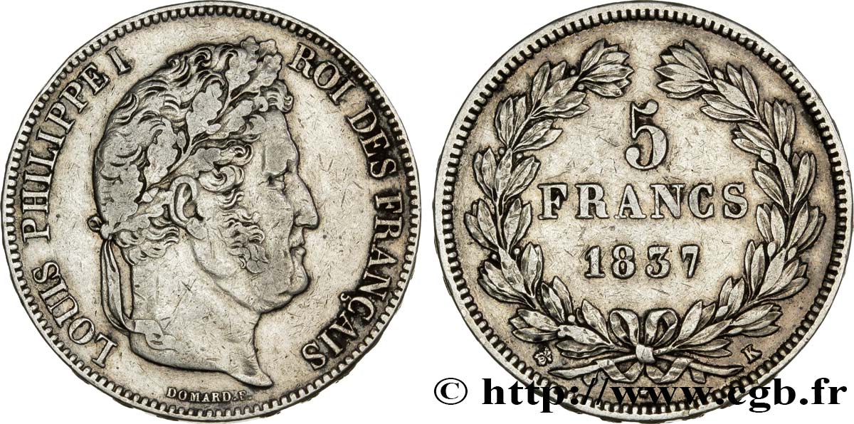 5 francs IIe type Domard 1837 Bordeaux F.324/65 TB35 