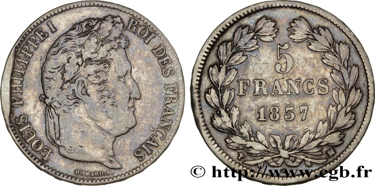 5 francs IIe type Domard 1837 Marseille F.324/66 MB25 