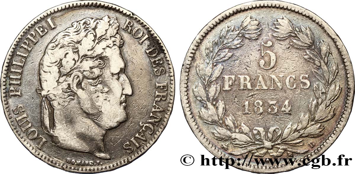 5 francs IIe type Domard 1834 Rouen F.324/30 MB30 
