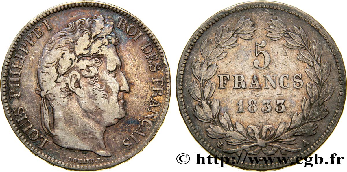 5 francs IIe type Domard 1833 Paris F.324/14 TB30 