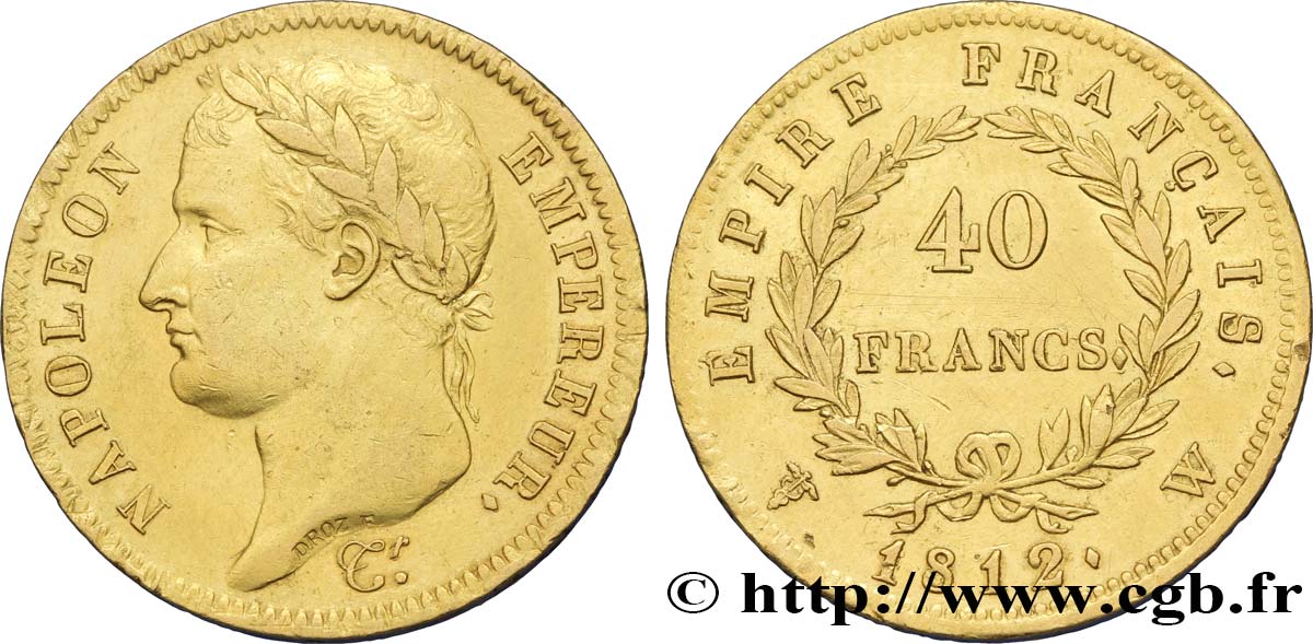 40 francs or Napoléon tête laurée, Empire français 1812 Lille F.541/10 SS48 