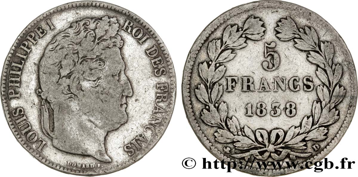 5 francs IIe type Domard 1838 Lyon F.324/71 MB18 