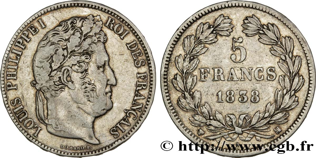 5 francs IIe type Domard 1838 Marseille F.324/73 TB30 