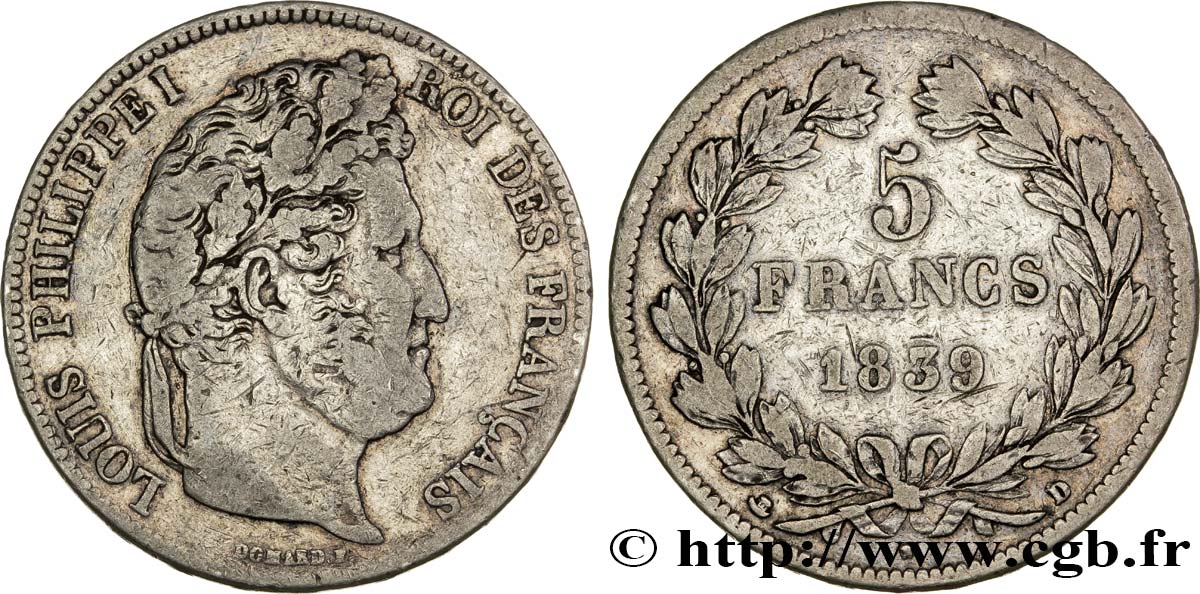 5 francs IIe type Domard 1839 Lyon F.324/78 S22 